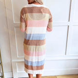 Light Knit Colorblock Long Cardigan