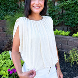 Sleeveless Draped Knit Top w/ Shoulder Pad