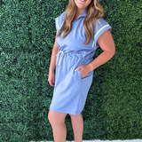 Drop Shoulder Half Zip Mini Dress w/ Pockets