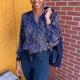 Long Sleeve Woven Blouse w/ Neck Tie
