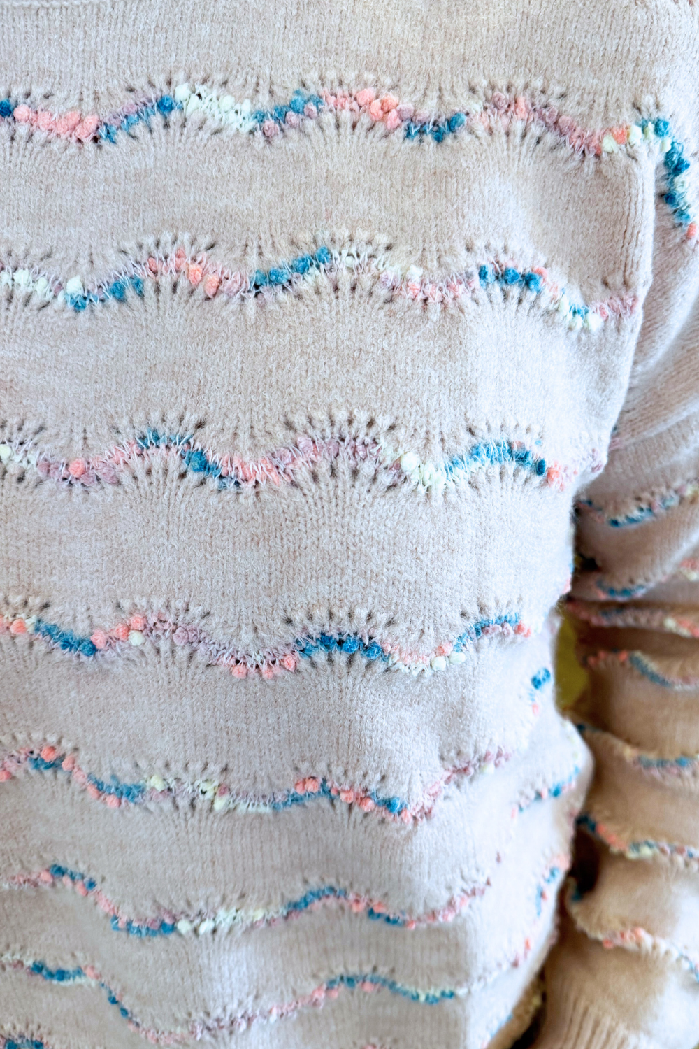Color Popcorn Yarn Detail Crew Neck Pullover Sweater - The 308 Boutique
