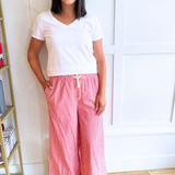 Pinstripe Wide Leg Pants with Drawstring