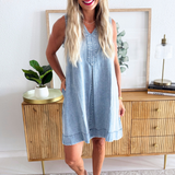 V-Neck Sleeveless Denim Dress