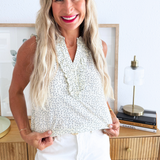Cotton Ditzy Floral V-Neck Ruffled Sleeveless Top