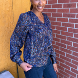 Long Sleeve Woven Blouse w/ Neck Tie