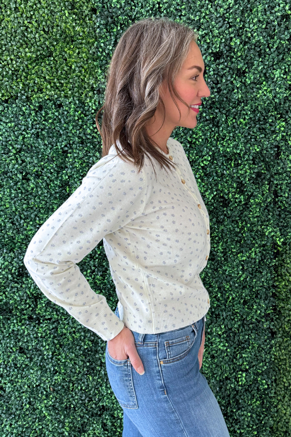 Crew Neck Floral Cardigan - The 308 Boutique