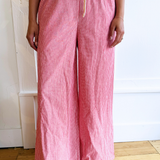 Pinstripe Wide Leg Pants with Drawstring