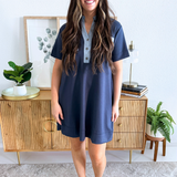 Denim Mix Short Sleeve Swing Dress