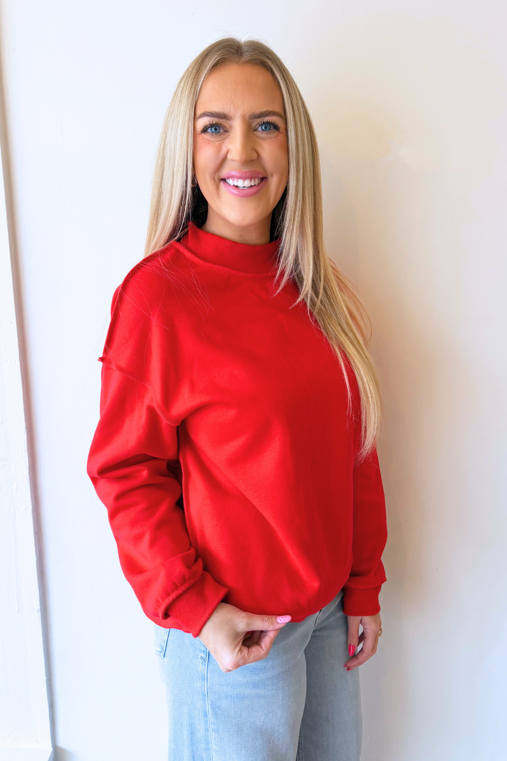 Oversize Drop Shoulder Reversible Mock Neck Sweatshirt - The 308 Boutique