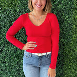 V Neck Double Layered Long Sleeve