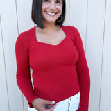 Long Sleeve Sweetheart Neck Sweater w/ Ruffle