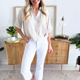 Donna Top W/ Front and Back Pleat, Rolled Up Sleeve