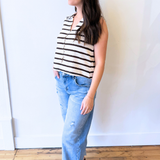 V Neck Button Front Striped Sleeveless Top