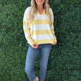 Striped Notch Neck Knit Sweater