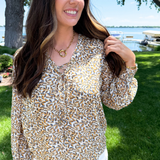 Long Sleeve Lace Up Front Woven Blouse