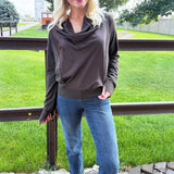Long Sleeve Drape Neck Woven Sweater Hybrid