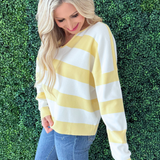 Striped Notch Neck Knit Sweater