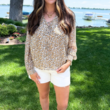 Long Sleeve Lace Up Front Woven Blouse
