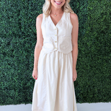 Vest-Layered Cotton Linen Maxi Dress