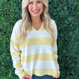 Striped Notch Neck Knit Sweater