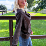 Long Sleeve Drape Neck Woven Sweater Hybrid