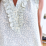Cotton Ditzy Floral V-Neck Ruffled Sleeveless Top