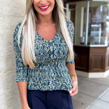 3/4 Ruched Sleeve V Neck Knit Top