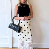 Polka Dot Lace Satin Midi Skirt