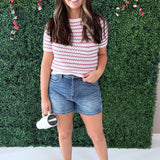 Crochet Striped Short Sleeve Top