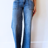 Maya High Rise Porkchop Front Pockets Wide Leg Raw Hem