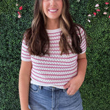 Crochet Striped Short Sleeve Top