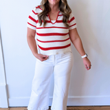 Striped Crochet Polo Short Sleeve - The 308 Boutique