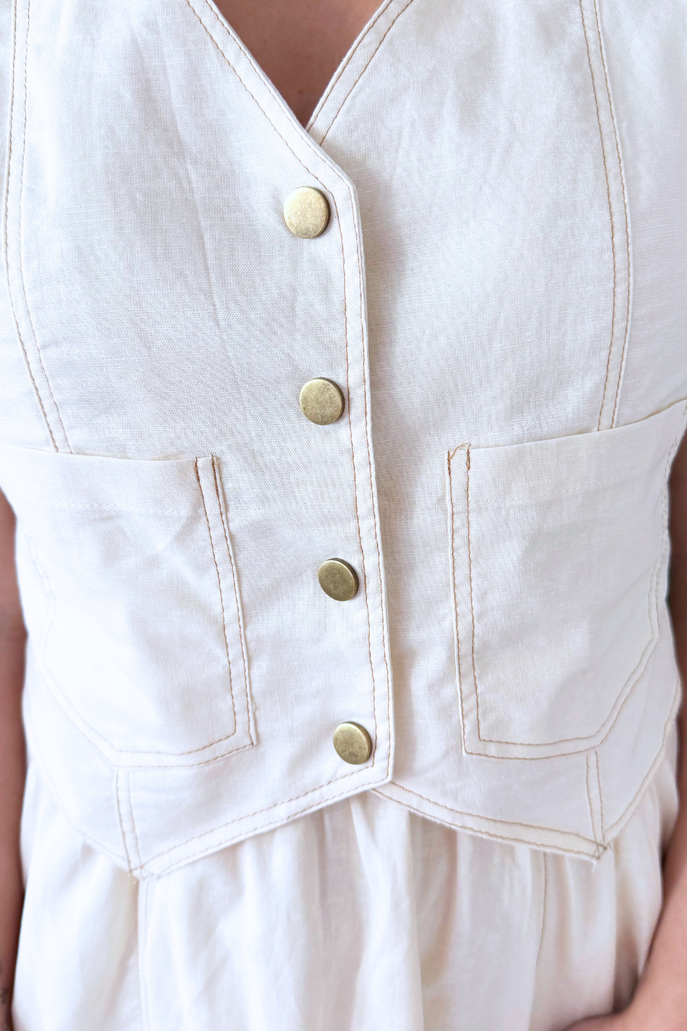 Vest-Layered Cotton Linen Maxi Dress
