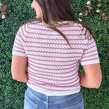 Crochet Striped Short Sleeve Top