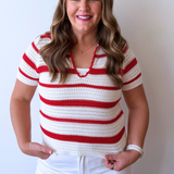 Striped Crochet Polo Short Sleeve - The 308 Boutique