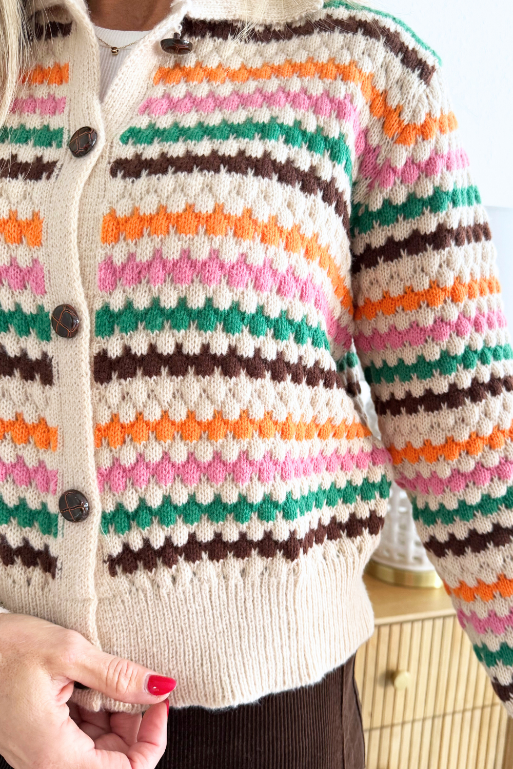 Collared Button Up Stripe Long Sleeve Cardigan