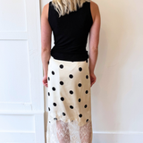 Polka Dot Lace Satin Midi Skirt