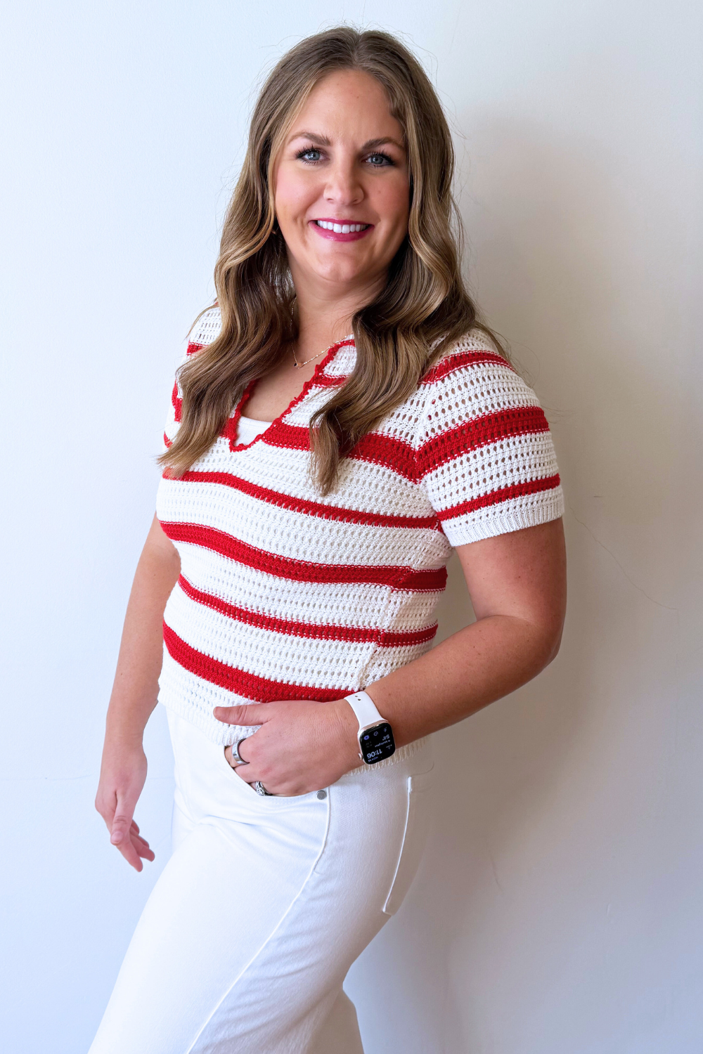 Striped Crochet Polo Short Sleeve - The 308 Boutique