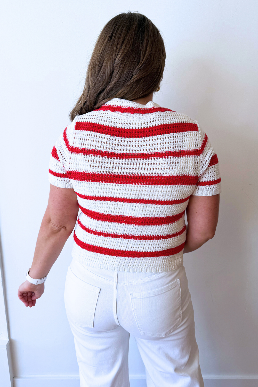 Striped Crochet Polo Short Sleeve - The 308 Boutique