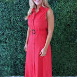 Sleeveless Belted Shirt Midi Dress