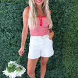 Henley Striped Sleeveless Top