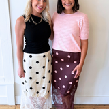 Polka Dot Lace Satin Midi Skirt