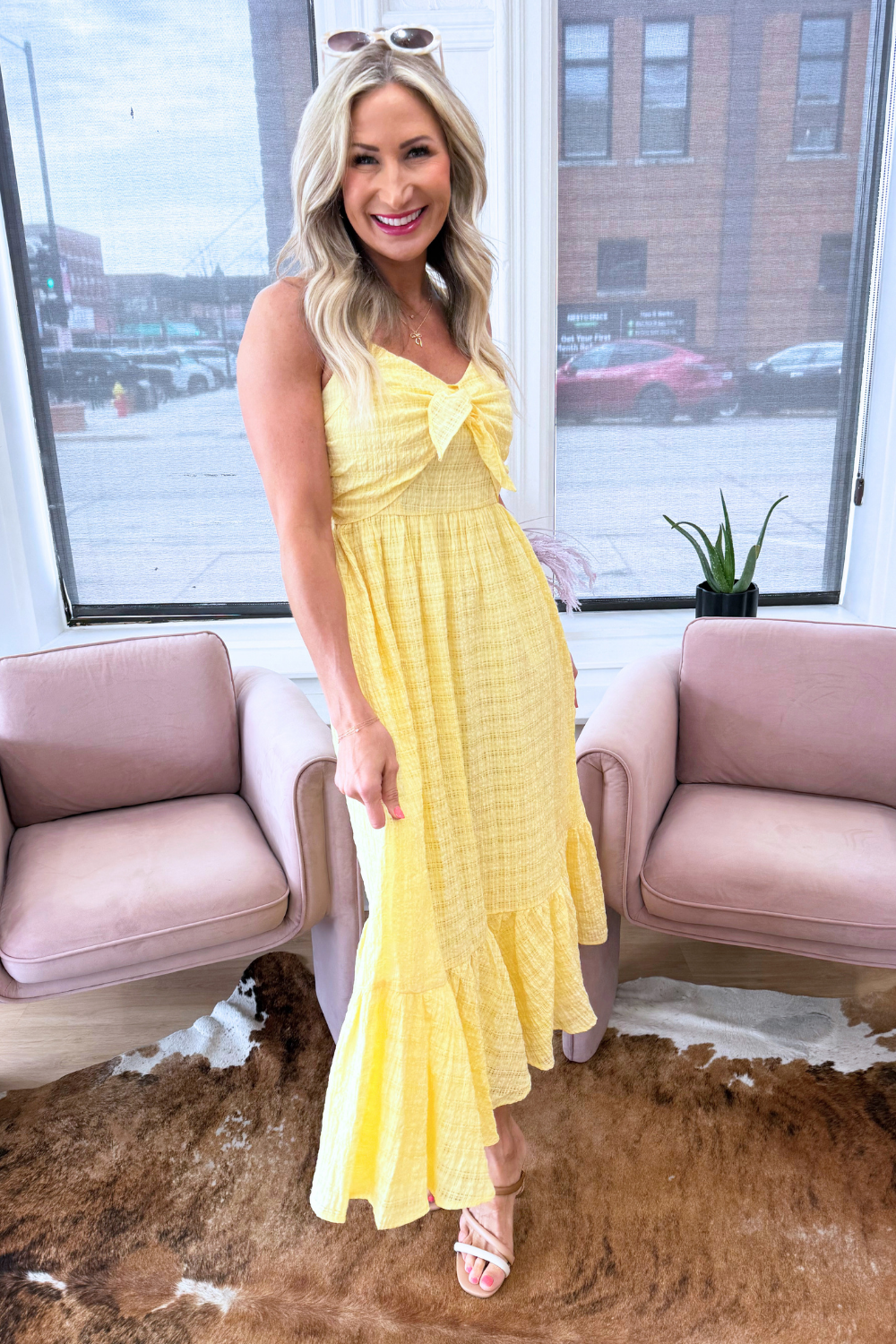 Tie Front Ruffle Bottom Maxi Dress Large / Lemon Drop Tie Front Ruffle Bottom Maxi Dress Large / Lemon Drop