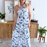 Scenic Print Halter Maxi Dress