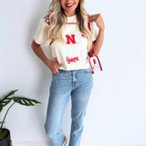 Nebraska All Over Patchwork Cropped Tee