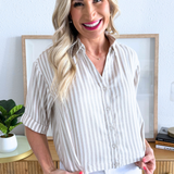 Donna Top W/ Front and Back Pleat, Rolled Up Sleeve