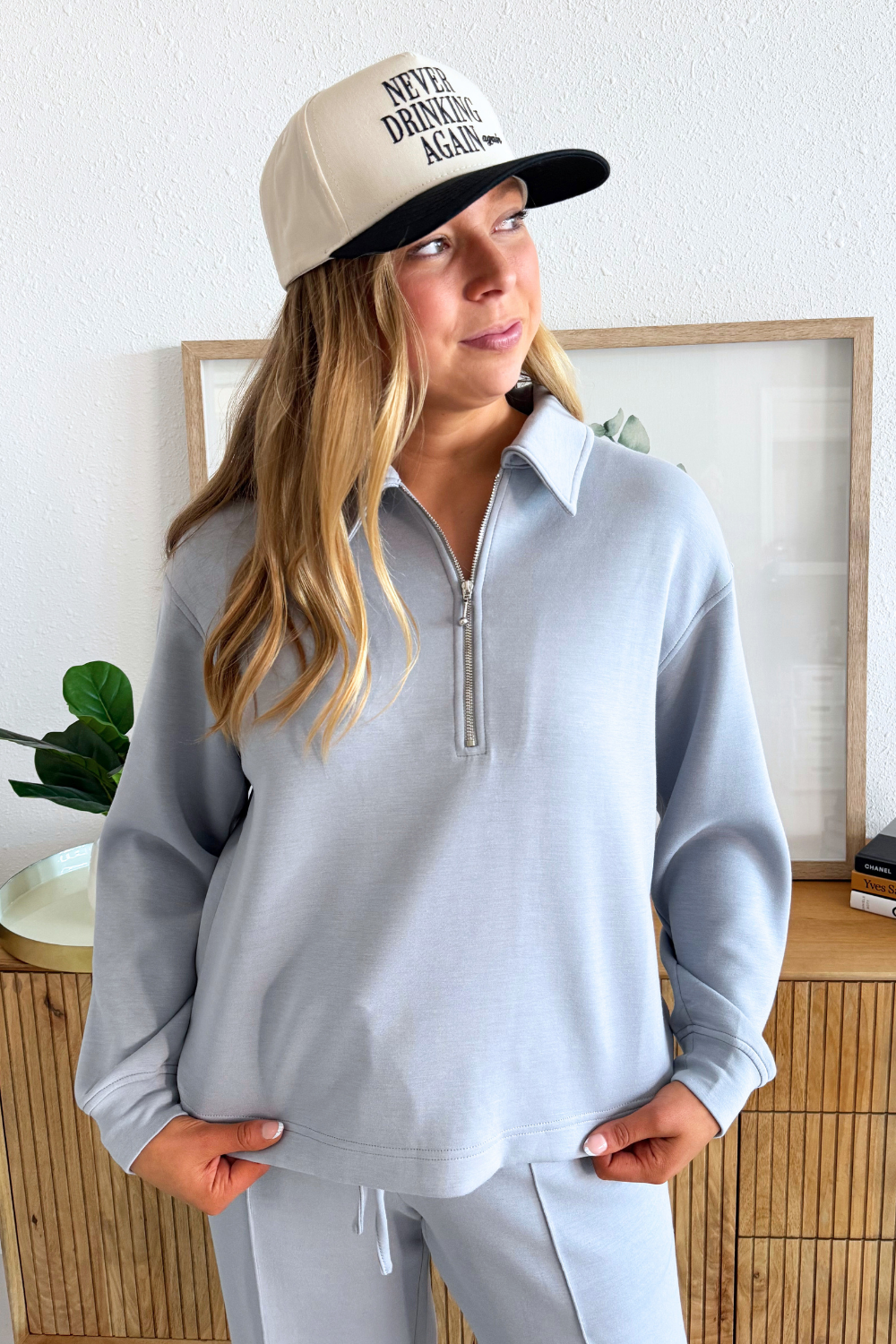 Half Zip Collared Long Sleeve Top