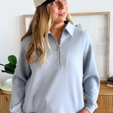Half Zip Collared Long Sleeve Top