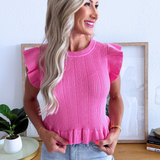 Ruffled Hem Ribbed Knit Top