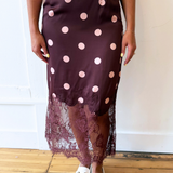 Polka Dot Lace Satin Midi Skirt